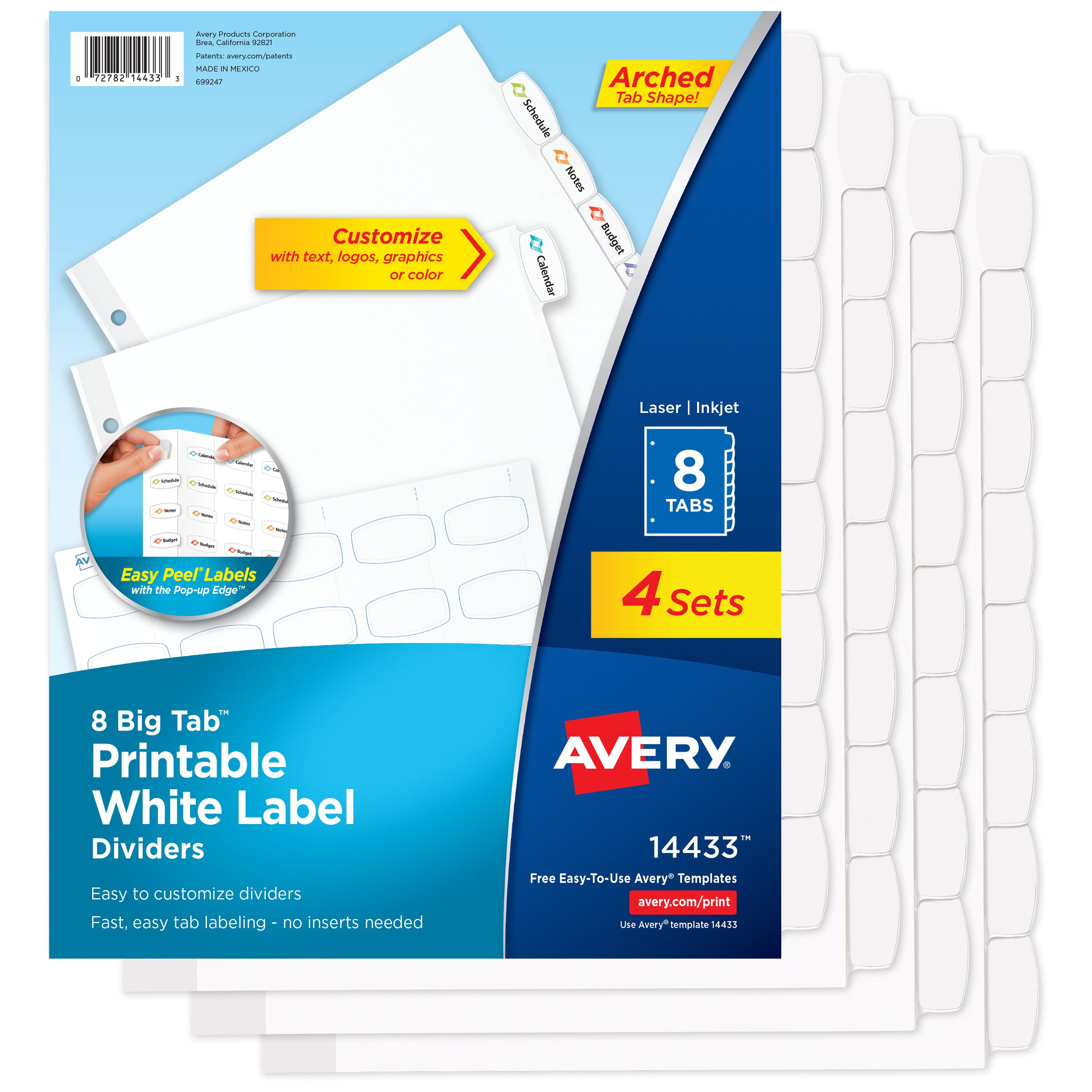 Big Tab™ White Label Dividers, 8-Tab Sets 14433 | Avery